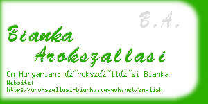 bianka arokszallasi business card